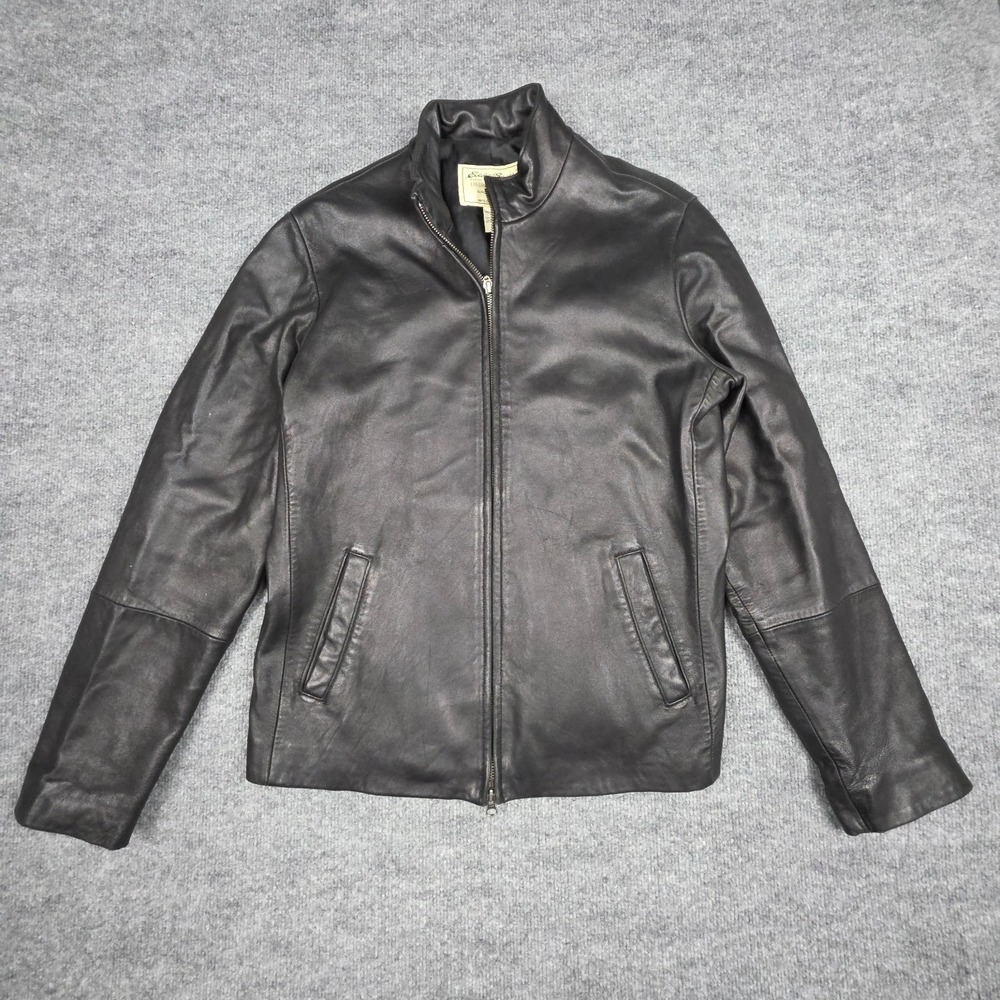 Eddie Bauer Lambskin Leather Jacket Men's Large TALL Black Full Zip